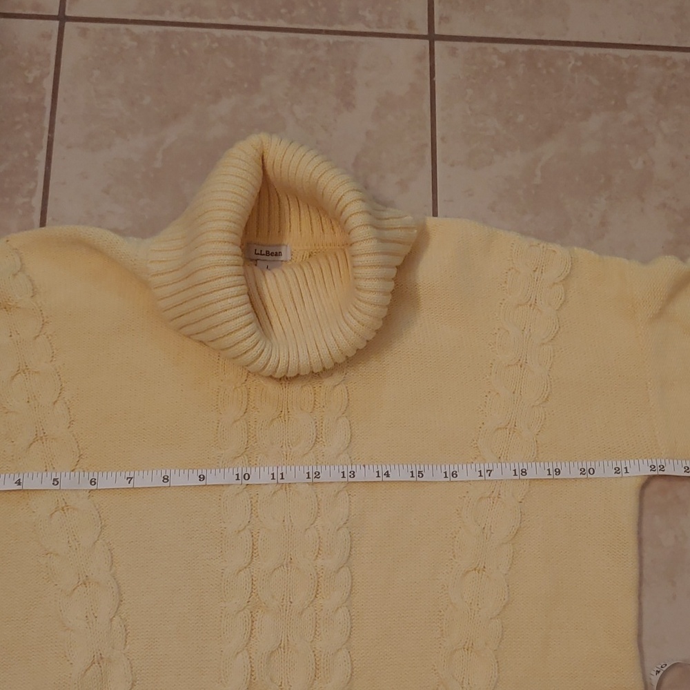 L.L. Bean Yellow Cable Knit Turtleneck Fisherman Sweater Women's Size L - Picture 4 of 7